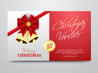 Christmas gift voucher, discount coupon, or horizontal template design with 10% discount value.