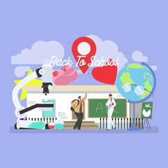 Back to school education concept with background full of lesson stationery and study supplies