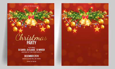 Christmas party template or flyer design in two options decorated with festival elements.