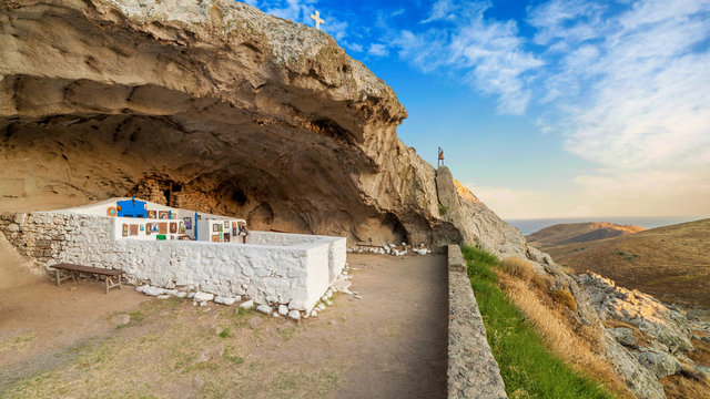 The roofless church of Panagia Kakaviotissa in Lemnos island, Greece