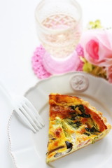 French food, Piece of shimeji mushroom and bacon quiche