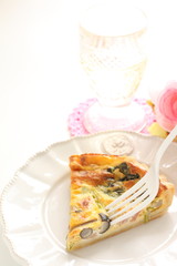 French food, Piece of shimeji mushroom and bacon quiche