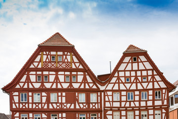 Fototapeta na wymiar Red half timbered houses in Eppingen, Germany
