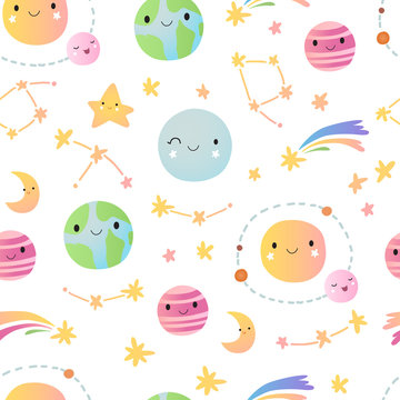 Seamless pattern with stars and planets.