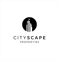 Round Circle buildings logo template silhouette . Abstract real estate vector design. Cityscape logo Design apartment Illustration