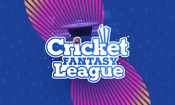 Stylish text or Cricket Fantasy League on blue abstract background for banner or poster design.