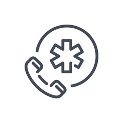 Obraz premium Ambulance call line icon. Phone tube with medical cross in circle vector outline sign.