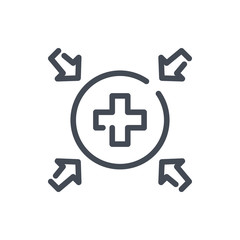 Obraz premium Medical cross line icon. Hospital location vector outline sign.