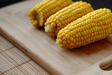  Fresh Yellow Corn Bamboo Board Healthy Food