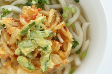 green asparagus Tempura and Udon noodles