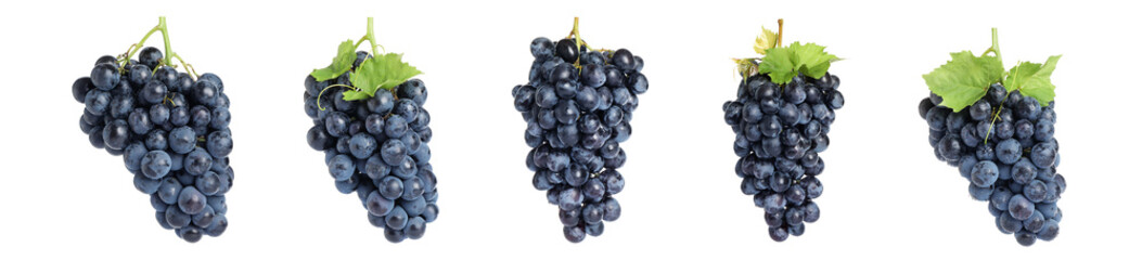 Set of fresh juicy grapes on white background