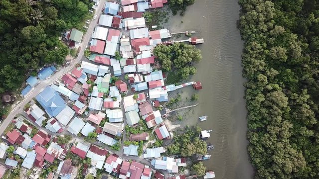 Aerial view Malay village near the river at Kuala Juru, Penang.