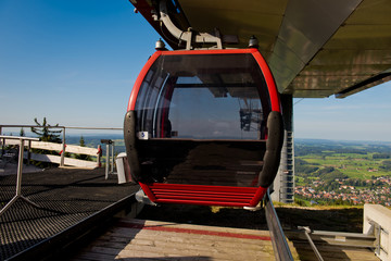 Ski lift on cable car with a closed cabin.