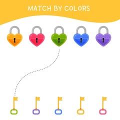 Matching children educational game. Match of keys and locks by colors. Activity for pre sсhool years kids and toddlers.