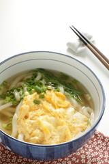 Japanese food, scrambled egg and udon noodles