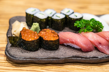Fresh sushi set with selective focus point