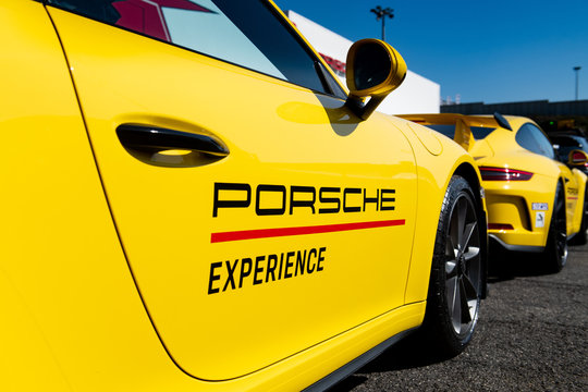 Vallelunga, Italy September 14 2019. Couple Of Yellow Porsche Carrera