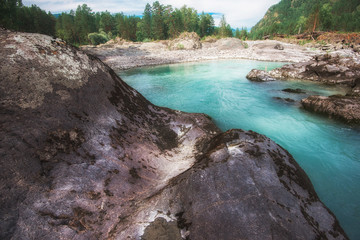 Nature baths on the Katun river, in the Altai mountains, Siberia, Russia