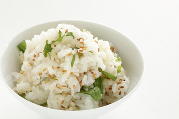 Japanese food, shirasu sardine fish and herbal shiso mixed sesame rice
