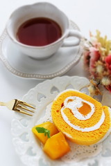 homemade mango Swiss roll for gourmet dessert image