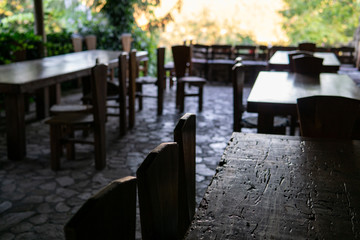 empty cafe terrace at sunset