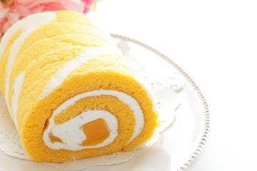 homemade mango Swiss roll for gourmet dessert image