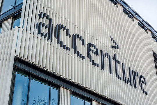 Accenture logo at building in Munich, Germany