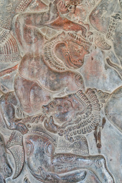 Bas reliefs in Angkor Wat one of the 7 wonders of the world, Siem Reap, Cambodia