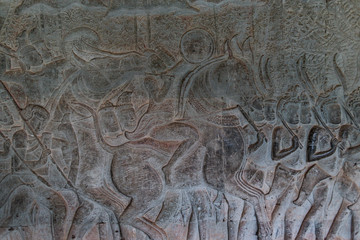 Bas reliefs in Angkor Wat one of the 7 wonders of the world, Siem Reap, Cambodia