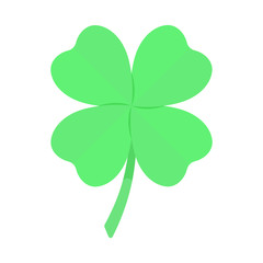 Lucky four leaf clover flat style vector concept illustration isolated on white. For St. Patrick's Day. Good Luck and Lucky Charm Symbol.