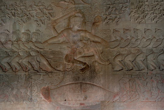 Bas reliefs in Angkor Wat one of the 7 wonders of the world, Siem Reap, Cambodia
