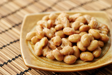 Natto, fermented soy beans with steamed rice 