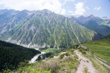 Fototapeta na wymiar Mountains of Tian Shan range in Kyrgyzstan near Ala Archa National Park