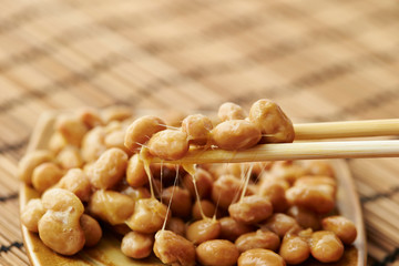 Natto, fermented soy beans with steamed rice 