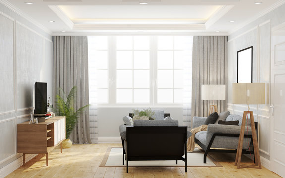 3d render minimal style living room
