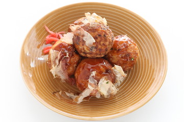 Japanese food, octopus ball Takoyaki and fish flake Katsuobushi