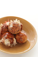Japanese food, octopus ball Takoyaki and fish flake Katsuobushi