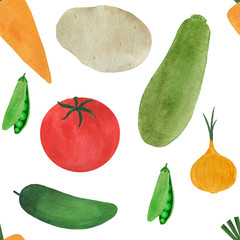  Seamless pattern fresh vegetables print watercolor food illustration vegetarianism cooking ingredients textiles texture wallpaper digital paper scrapbooking