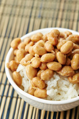 Natto, fermented soy beans with steamed rice 