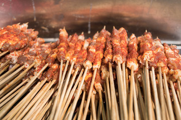 Spicy mala seasoned meat on stick for grill