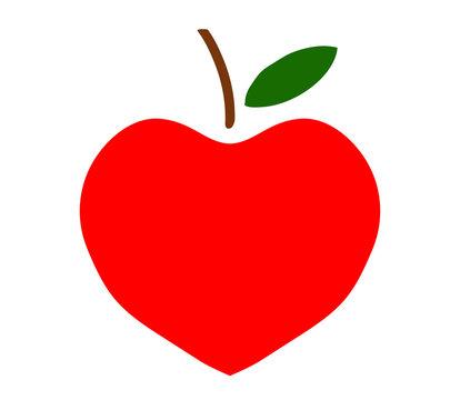 Red apple in the shape of a heart on a white background. Symbol. Vector illustration. 