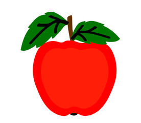 Red apple with leaves on a white background. Vector illustration.