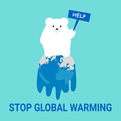 Global warming. Polar bear on a melting planet