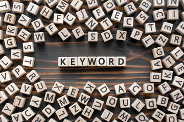 Keyword - word from wooden blocks with letters, search information that contains that word keyword...