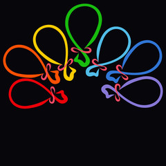 seven balloons on a black background, rainbow colors