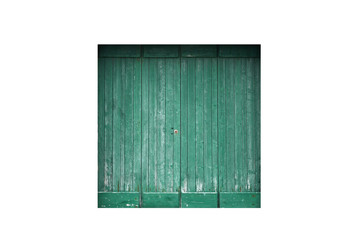 Old green wooden gate isolated on white