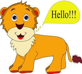 Cheerful lion cub says hello