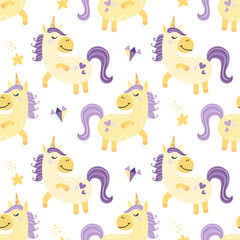Seamless pattern with fairy unicorns.