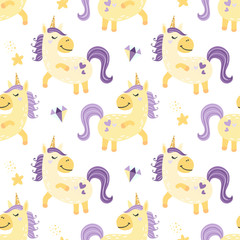 Obraz premium Seamless pattern with fairy unicorns.