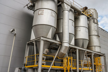 fire safety elements on the wall of an industrial building